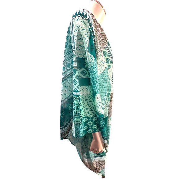 CCC Bohemian Style Patchwork Cape Lightweight Sheer Fabric Elegant Turquoise Whi - Picture 4 of 10